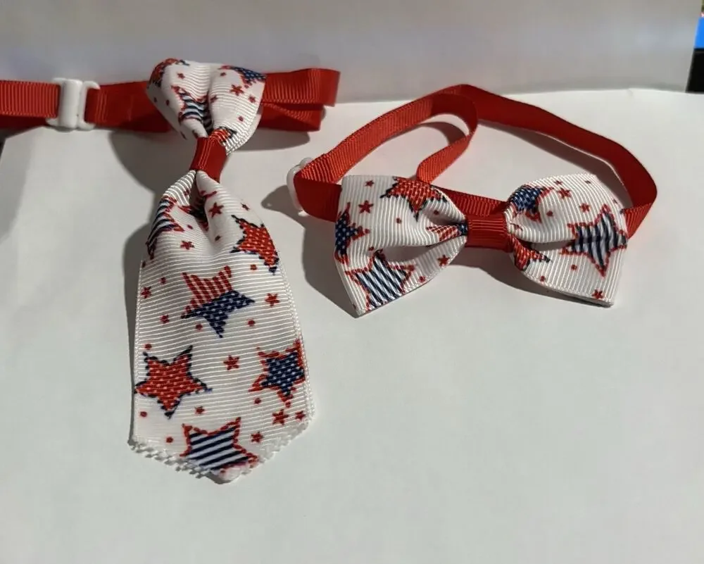 Bow Tie Necktie Set  Independent Day July Fourth USA Flag  Stars   Dog Cat  7